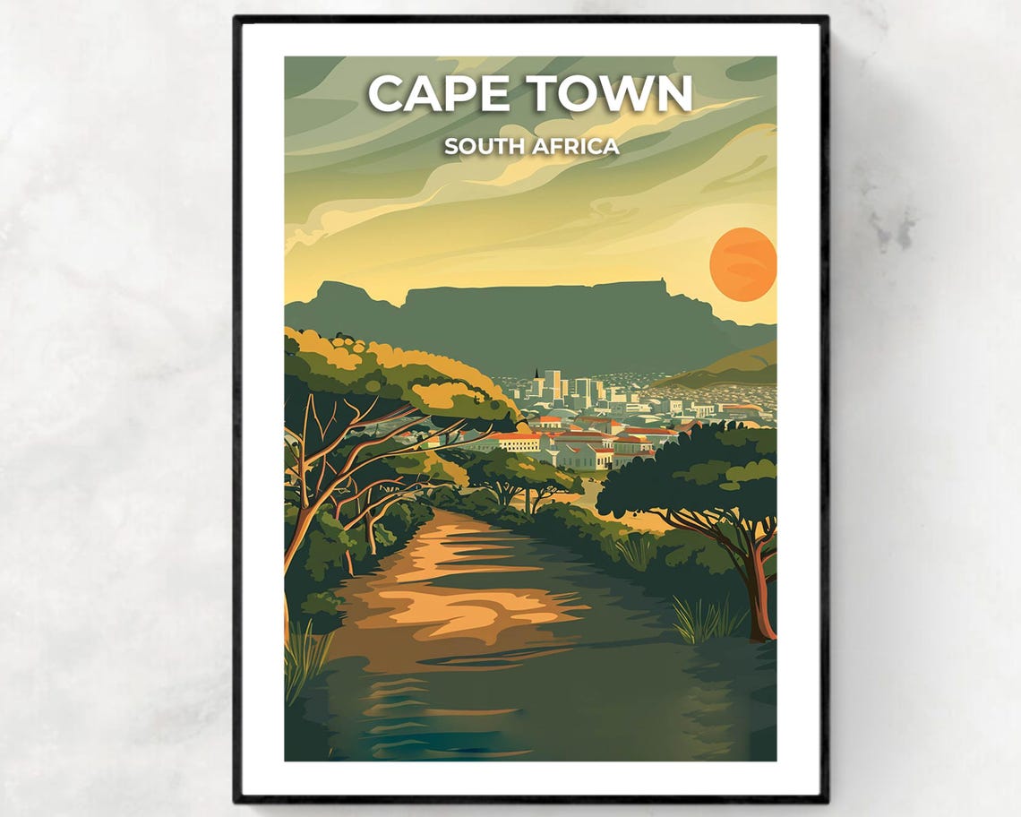 Cape Town Table Mountain At Sunset South Africa Travel Poster
