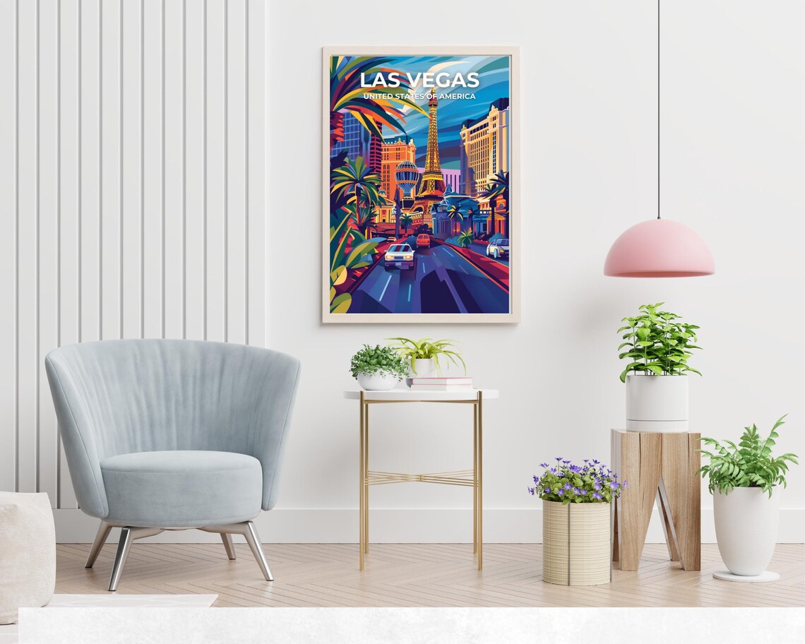 Colorful Las Vegas Strip Night Neon Eiffel Tower Palm Street Poster - Image 2