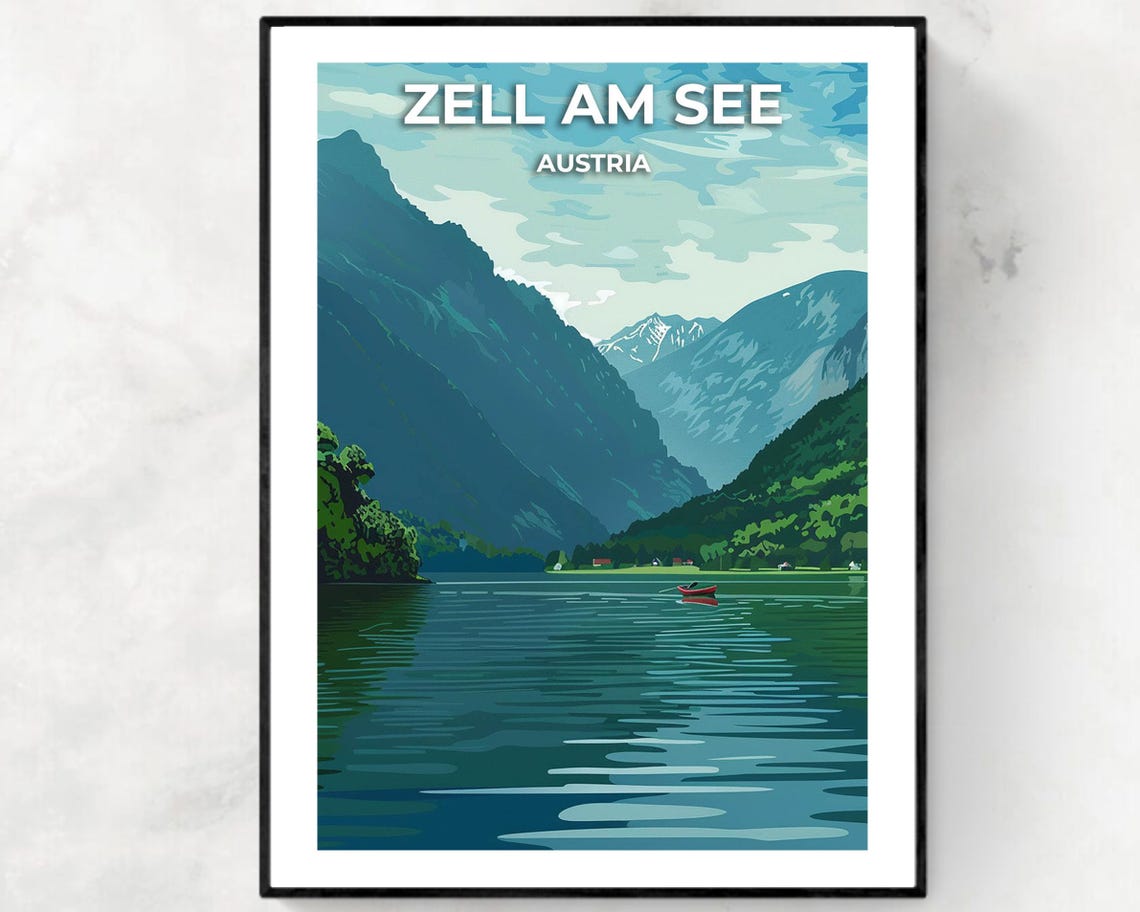 Lake Zell Travel Print Wall Art Zell Am See Austria City Print Lake Zell Travel Gift Lake Zell Poster Travel Gift