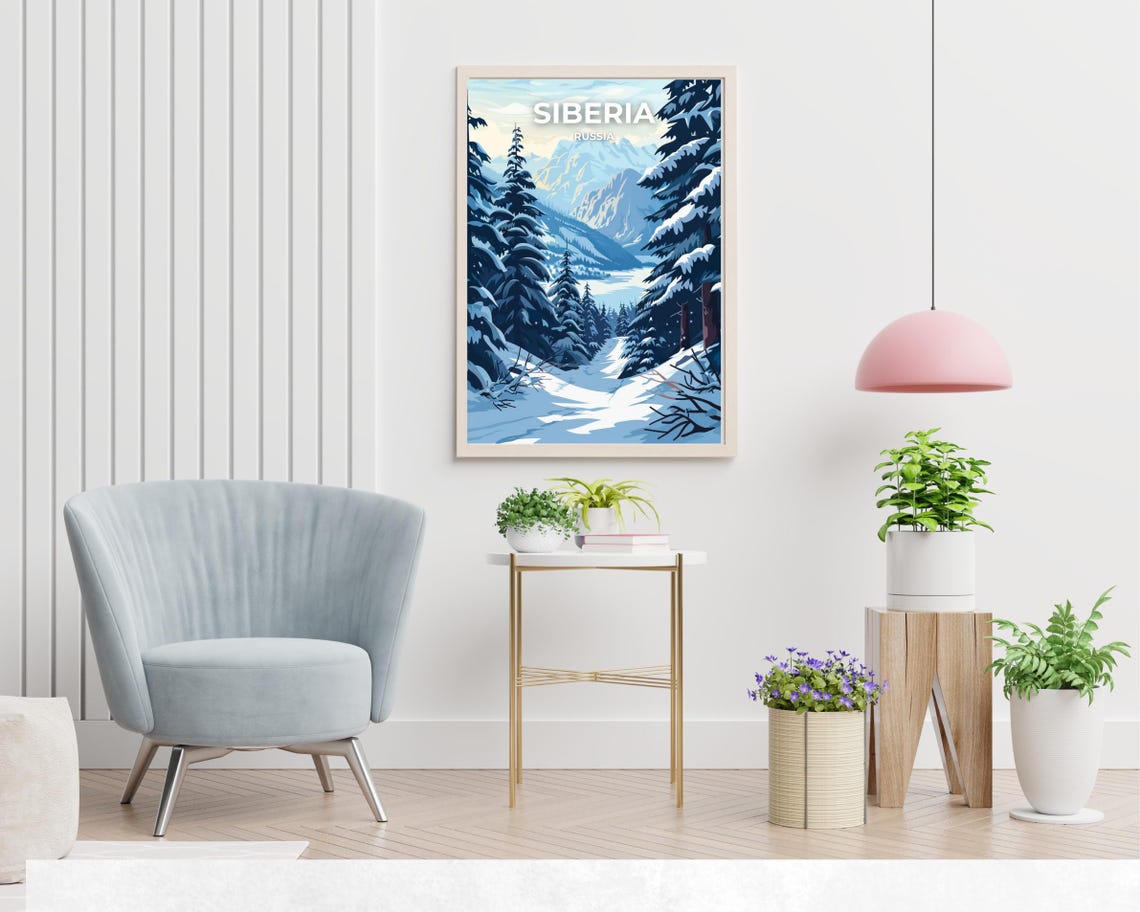 Siberia Russia Snowy Pine Forest Winter Mountain Trail Poster - Image 2
