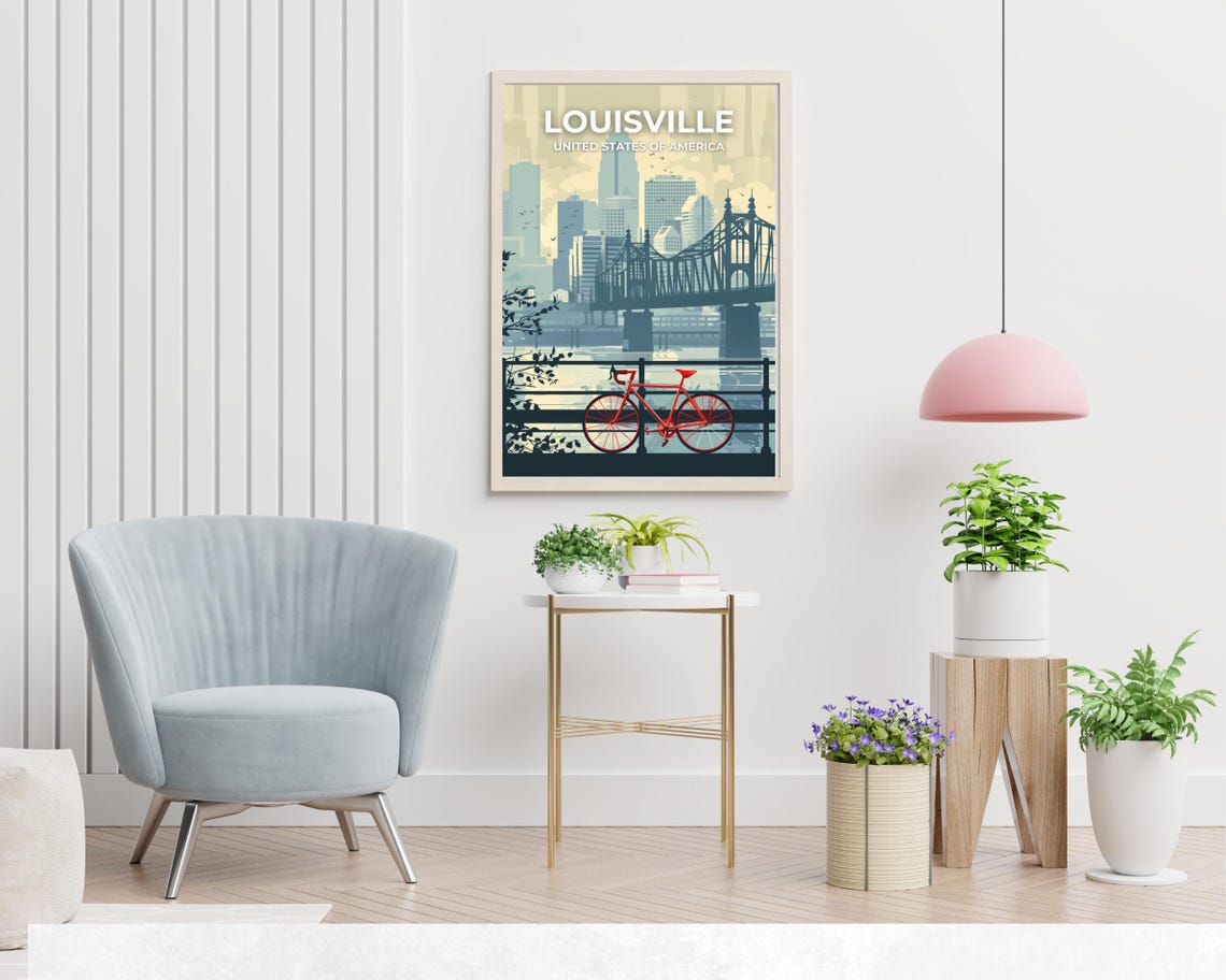Louisville Kentucky Downtown Skyline Red Bicycle Riverfront Poster - Image 2