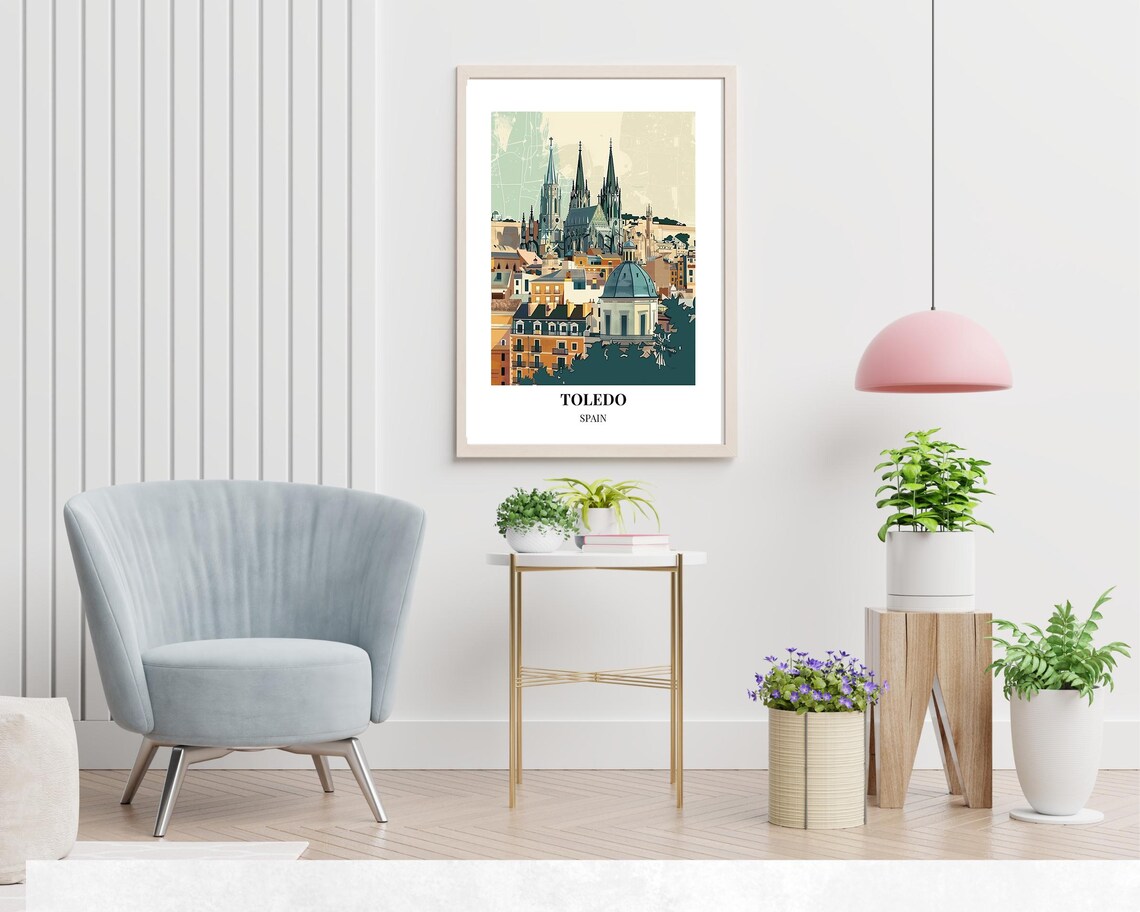 Toledo Spain Cathedral Skyline Over Old Town Travel Poster Art - Image 2
