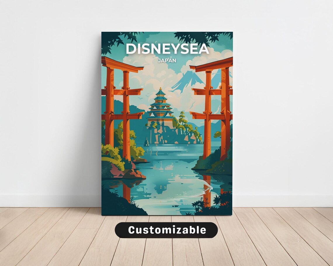 DisneySea Japan Torii Gates Pagoda Mount Fuji Vintage Travel Poster