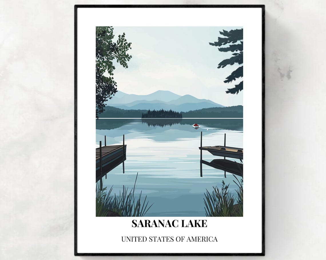 Saranac Lake New York Travel Print Wall Art Saranac Lake New York City Print Saranac Lake New York Travel Gift Saranac Lake Wall Art - Image 2