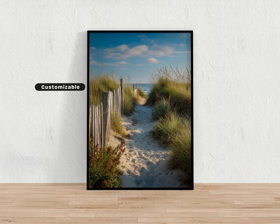 Sandy Beach Path Through Dunes Wooden Fence Coastal Photo Poster