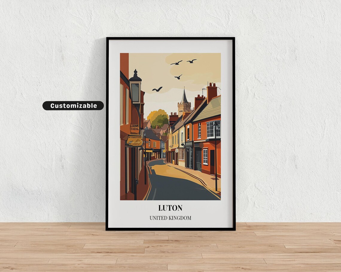 Luton United Kingdom Old Town Shops Customizable Travel Poster