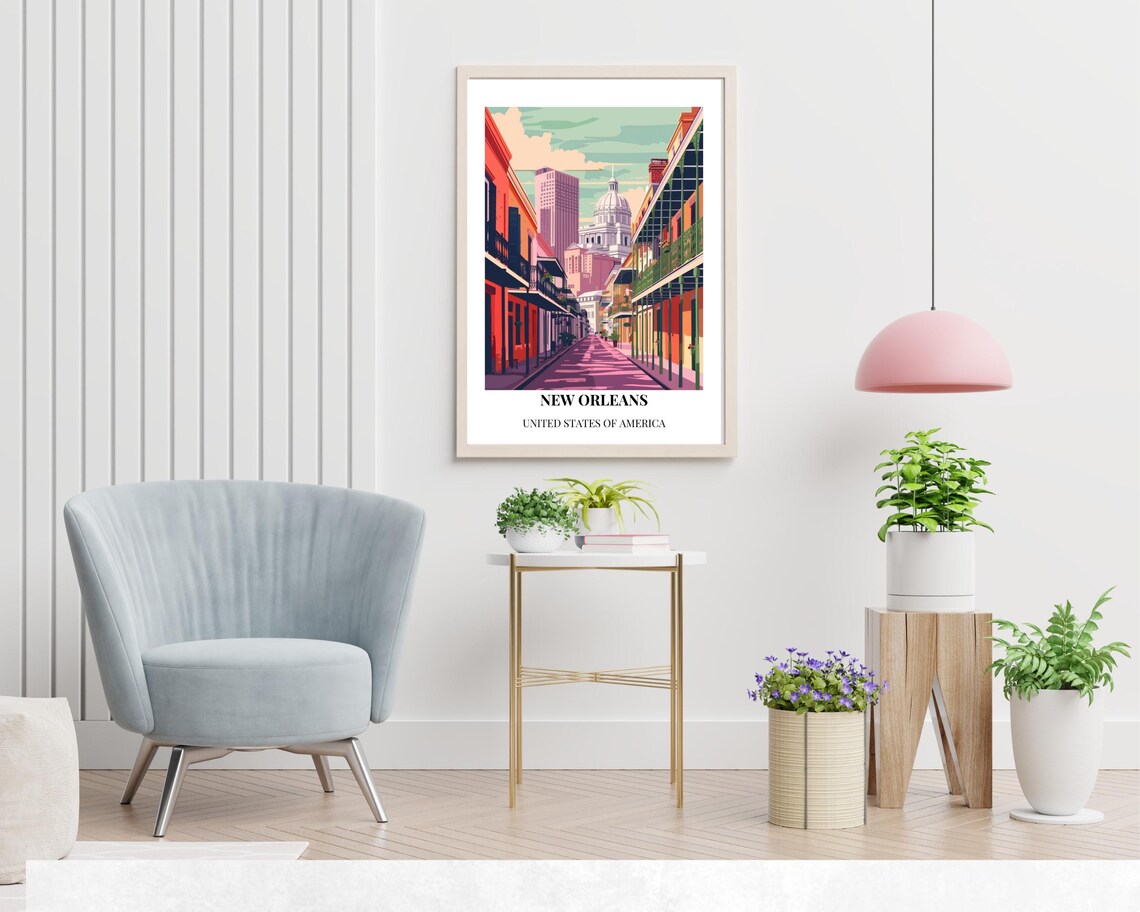 New Orleans French Quarter Caption Bottom Street Scene Travel Poster - Image 2