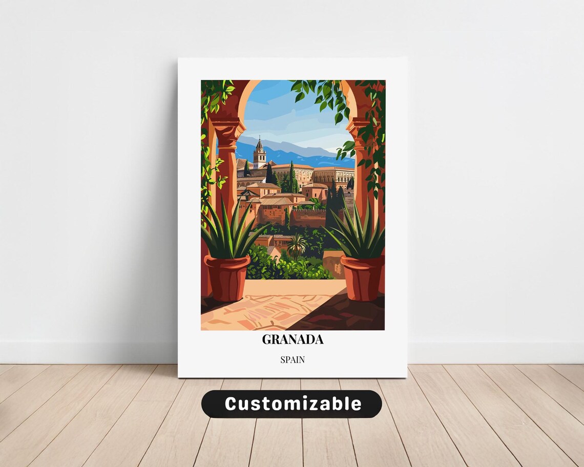 Granada Spain Travel Alhambra Garden Archway Andalusia View Art Print
