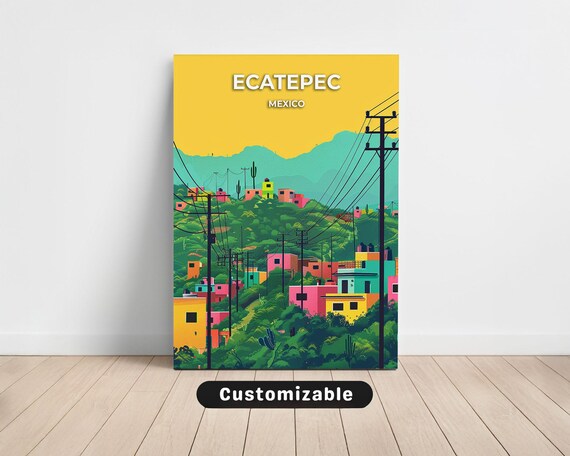 Ecatepec Mexico Colorful Hillside Neighborhood Canvas Travel Poster