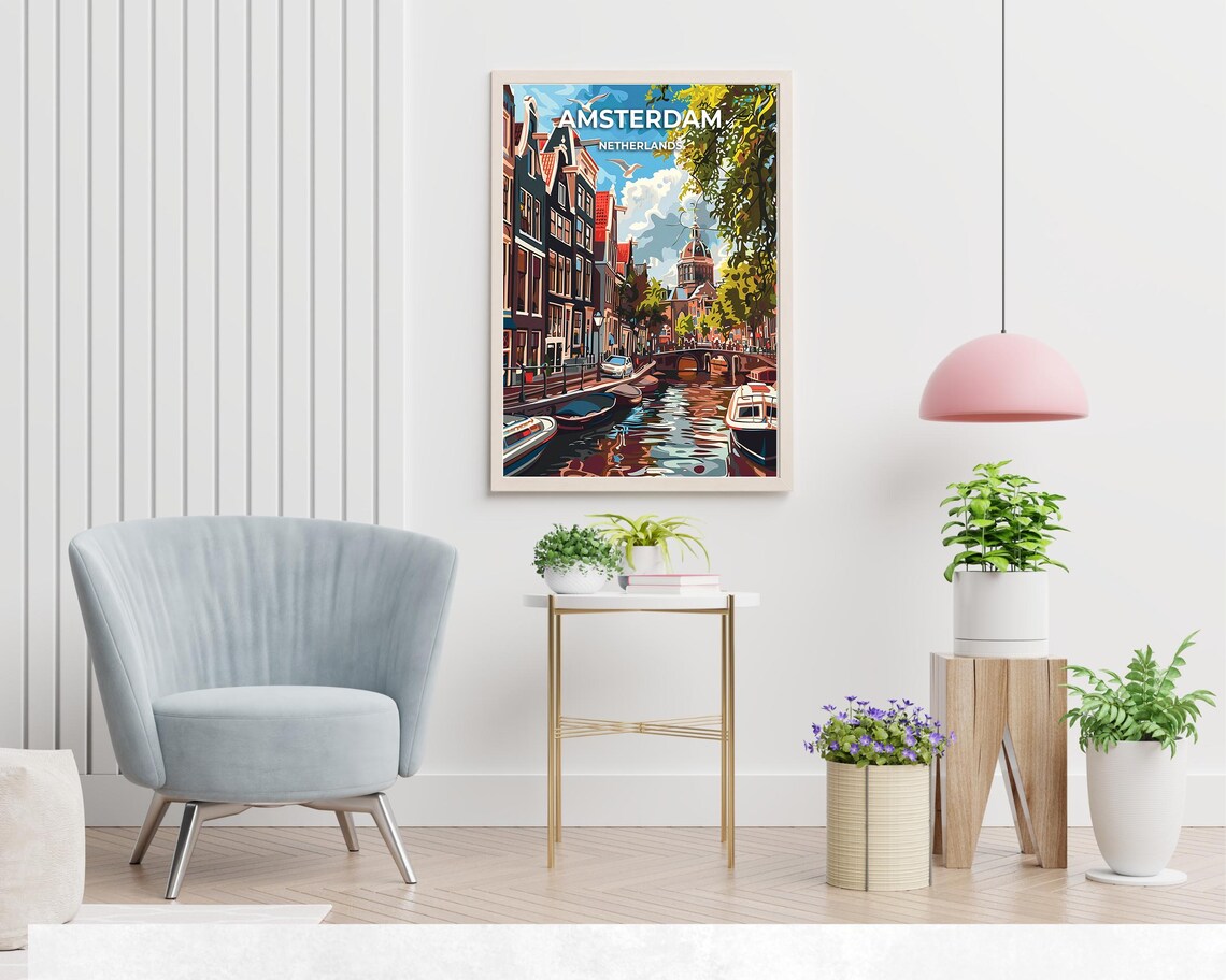 Amsterdam Netherlands Canal Houses Bridges Summer Travel Poster - Image 2