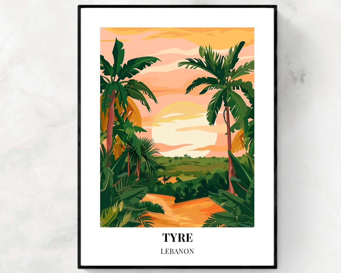 Tyre Lebanon Palm Trees Glowing Sunset Tropical Coast Poster