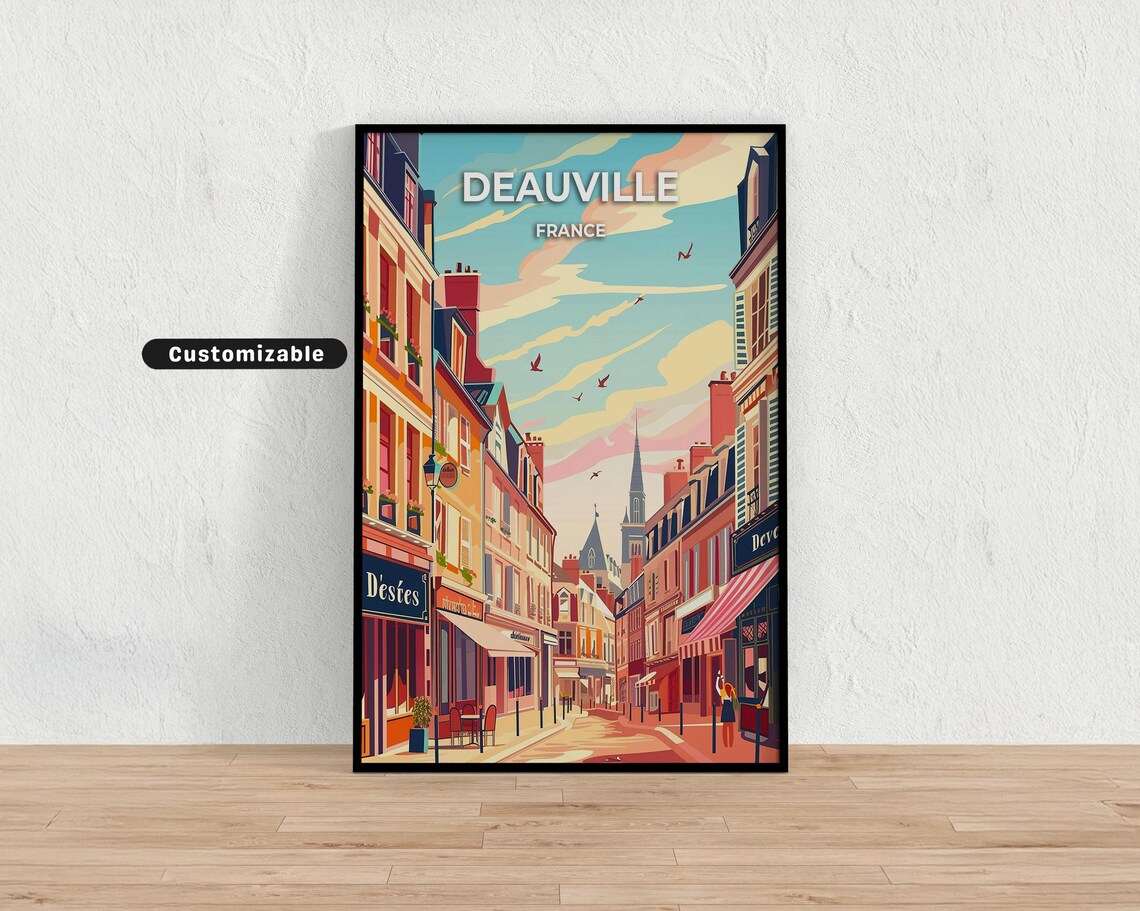 Deauville France Charming Street Cafes Customizable Travel Poster