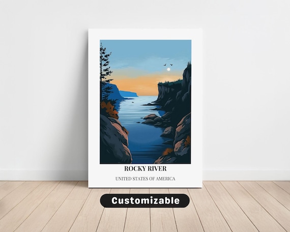 Rocky River USA Sunset Cove Rocky Cliffs Travel Style Art Poster