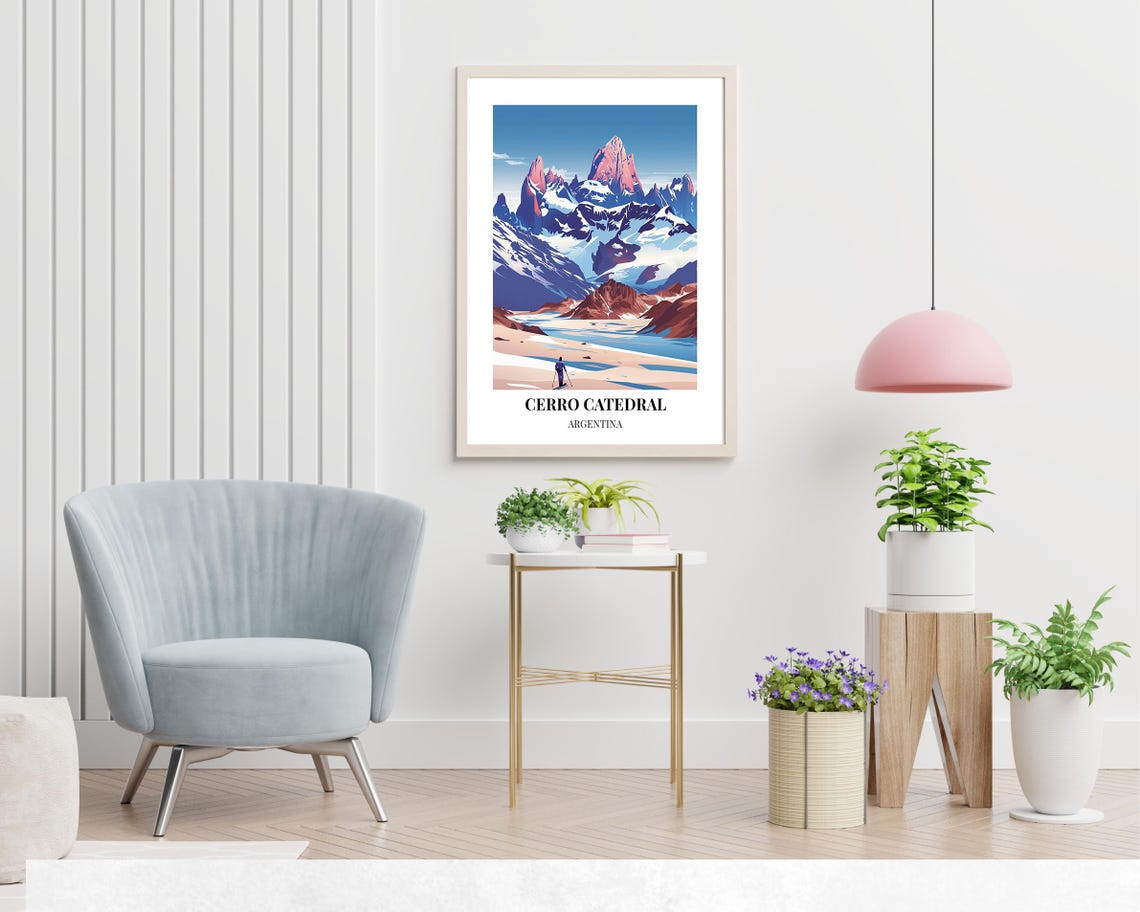 Cerro Catedral Argentina Pink Granite Peaks and Hiker Travel Poster - Image 2