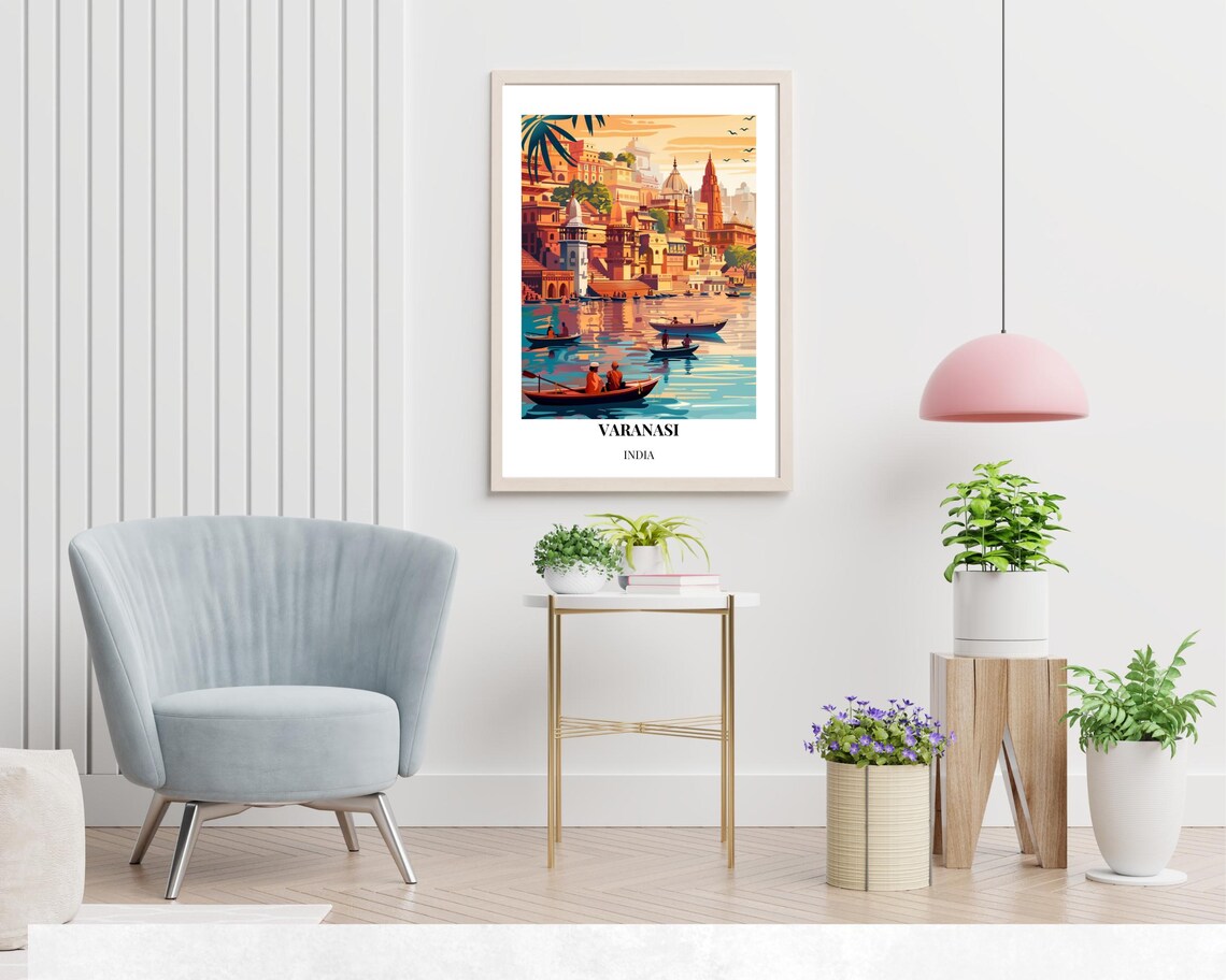 Varanasi India River Ghats Temples Rowboats Daytime Travel Poster - Image 2