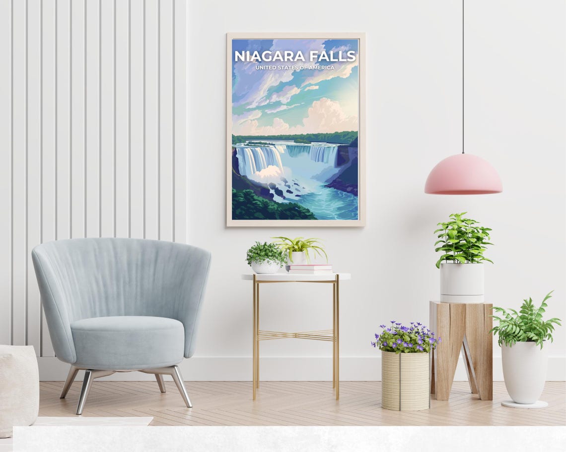 Niagara Falls New York Waterfall Mist Overlay Title Travel Poster - Image 2