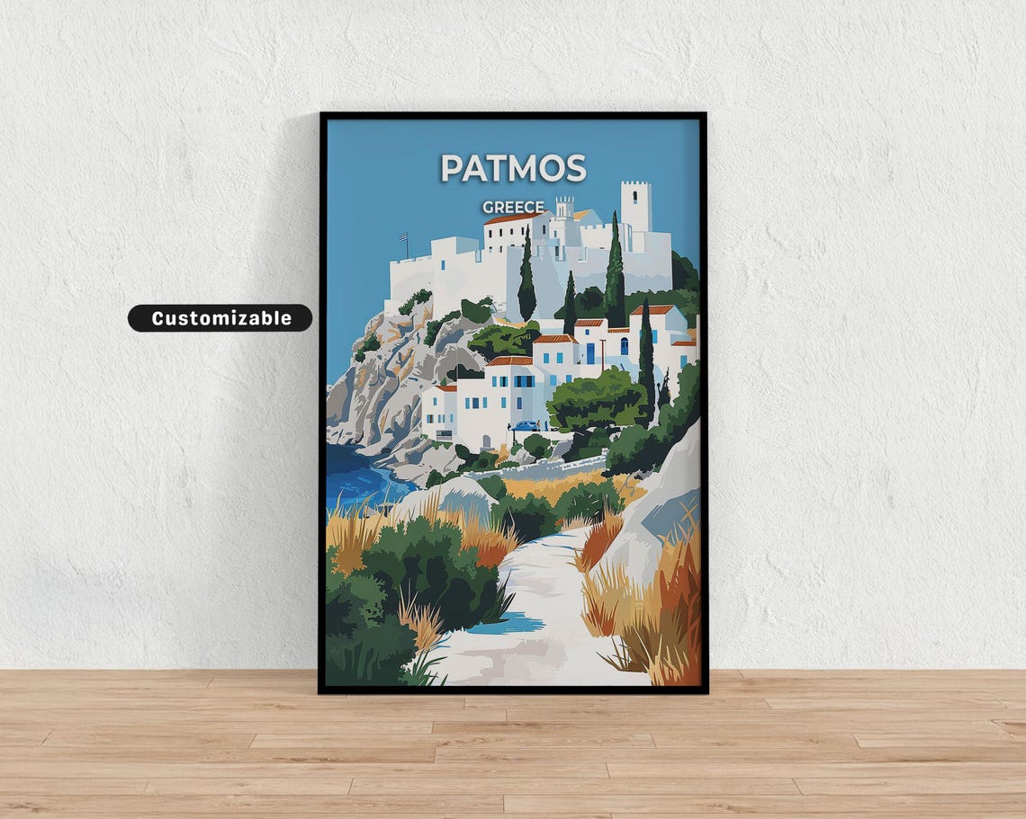 Patmos Greece Whitewashed Monastery Aegean Island Travel Poster