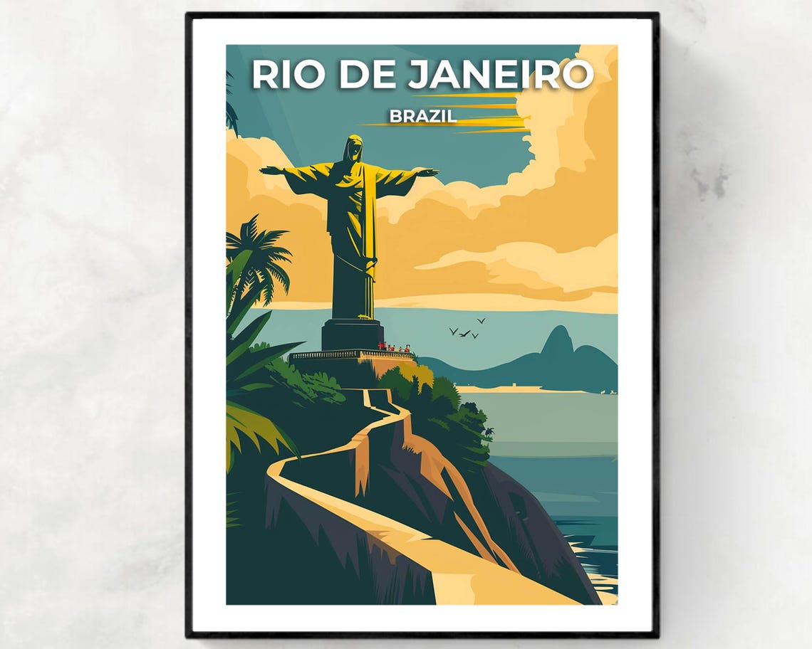 Rio de Janeiro Brazil Christ the Redeemer at Sunset Travel Poster