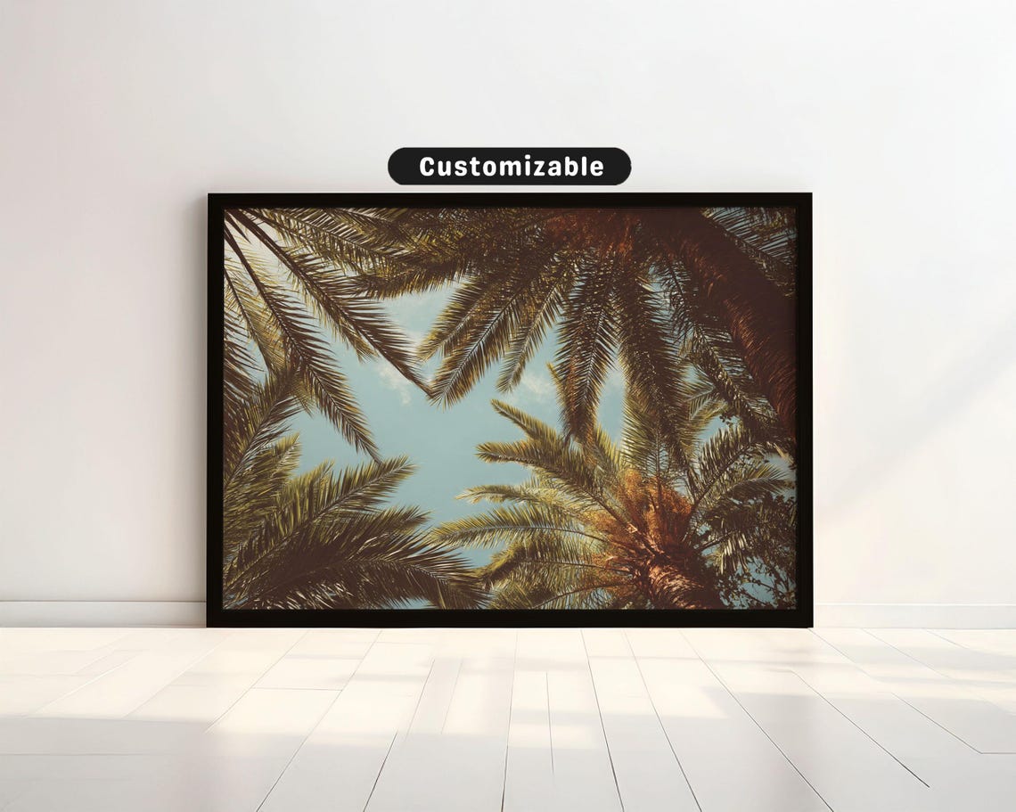 Looking Up Through Palm Fronds Vintage Tropical Photo Sky Print