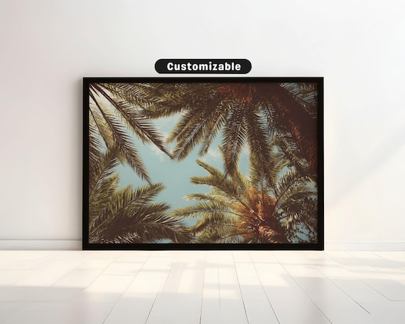 Looking Up Through Palm Fronds Vintage Tropical Photo Sky Print