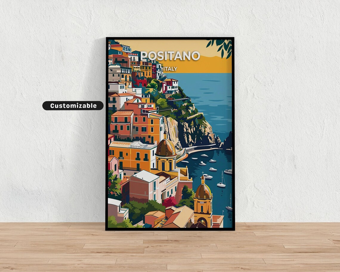 Positano Italy Cliffside Village Amalfi Coast Vintage Travel Poster