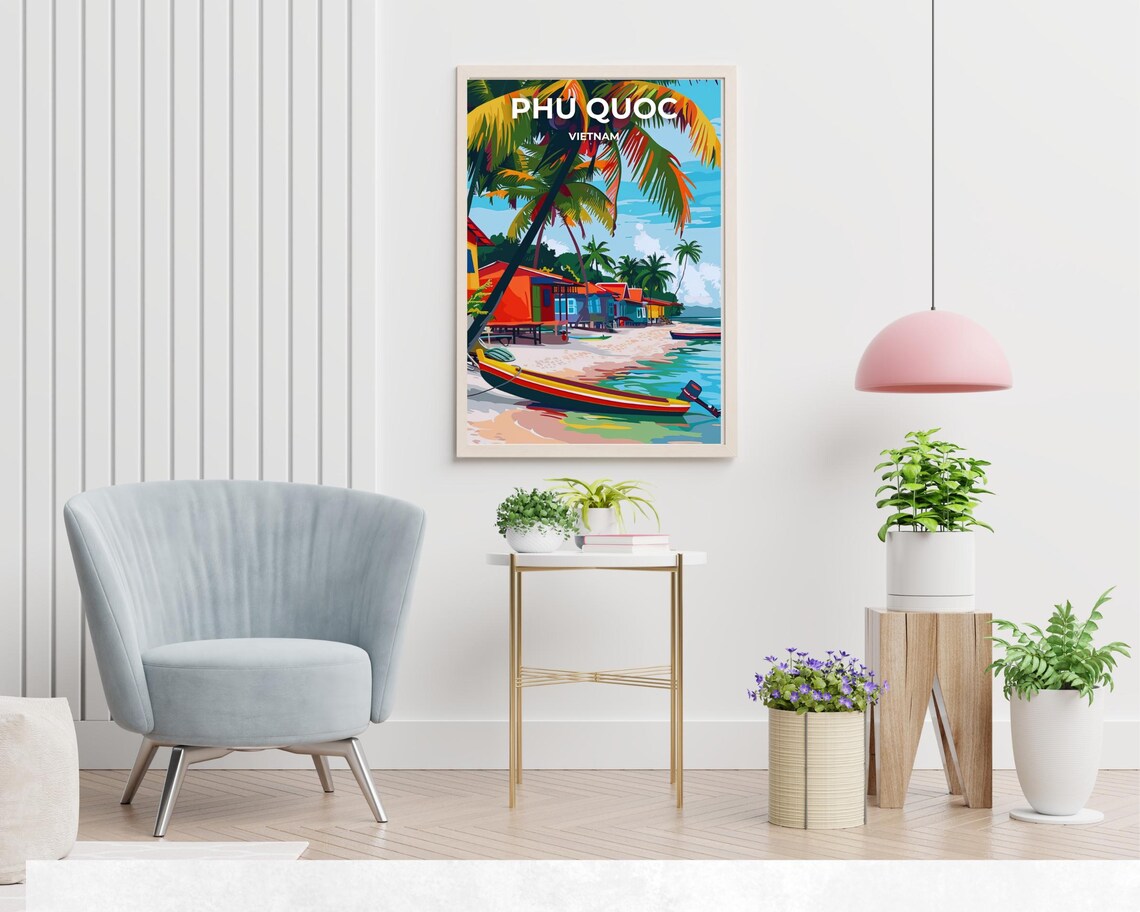 Phu Quoc Vietnam Beach Fishing Village Palm Travel Poster Art - Image 2