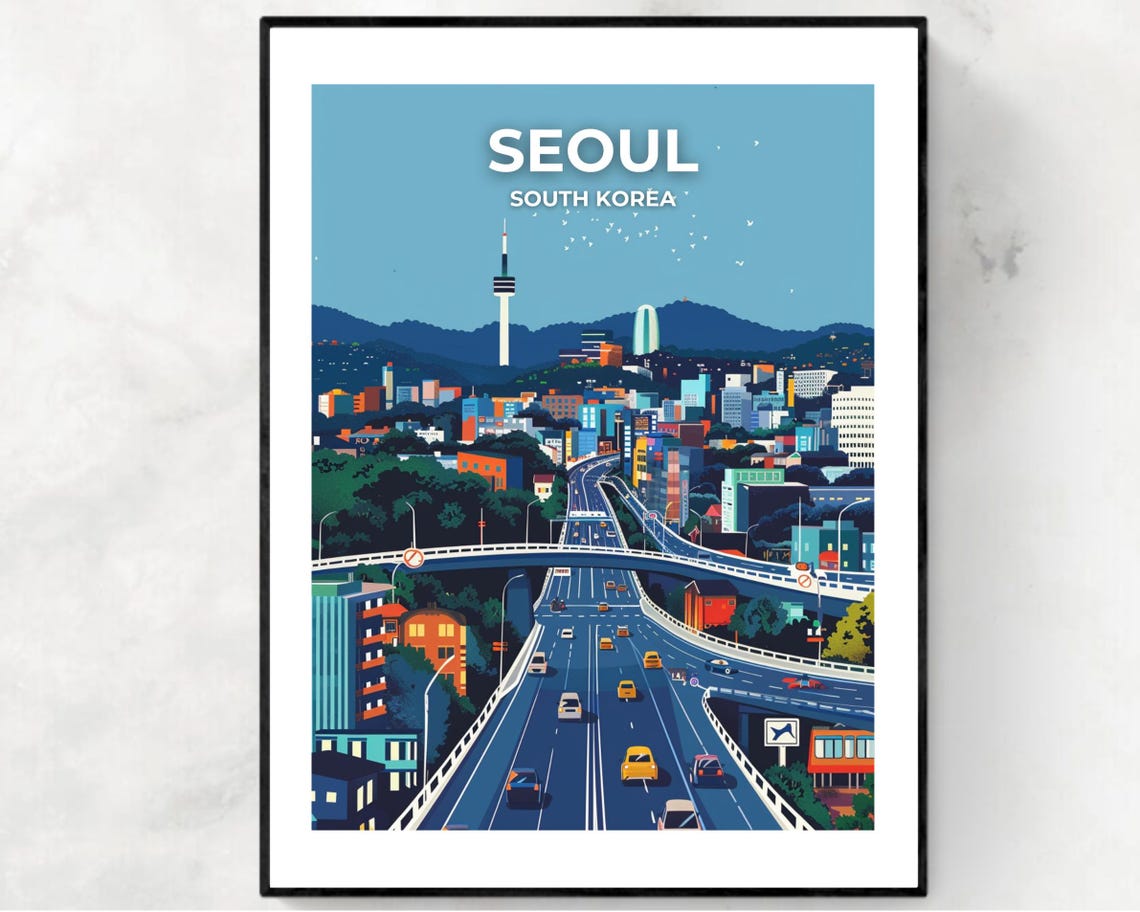 Seoul Travel Print Wall Art Seoul South Korea City Print Seoul Travel Gift Seoul City Poster Travel Gift Wall Art