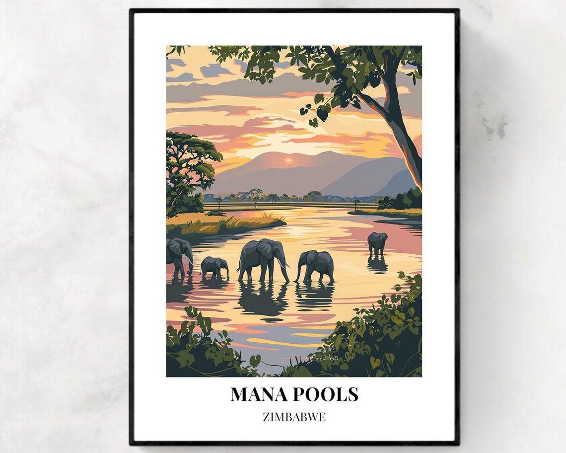 Mana Pools Zimbabwe Elephants At Sunset Safari Wildlife Poster
