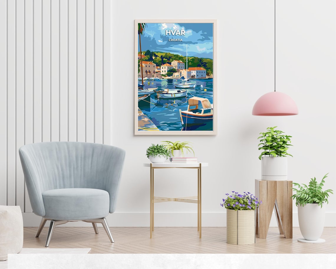 Hvar Croatia Old Harbor Fishing Boats Waterfront Travel Poster - Image 2