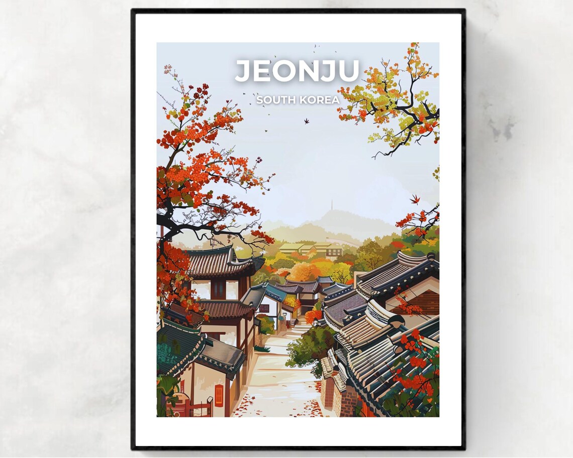 Jeonju South Korea Hanok Village Autumn Street Scenic Poster