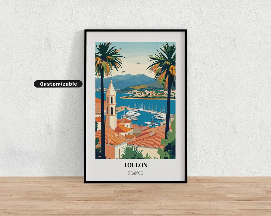 Toulon France Harbor Marina Palm Trees Riviera Coast Travel Poster