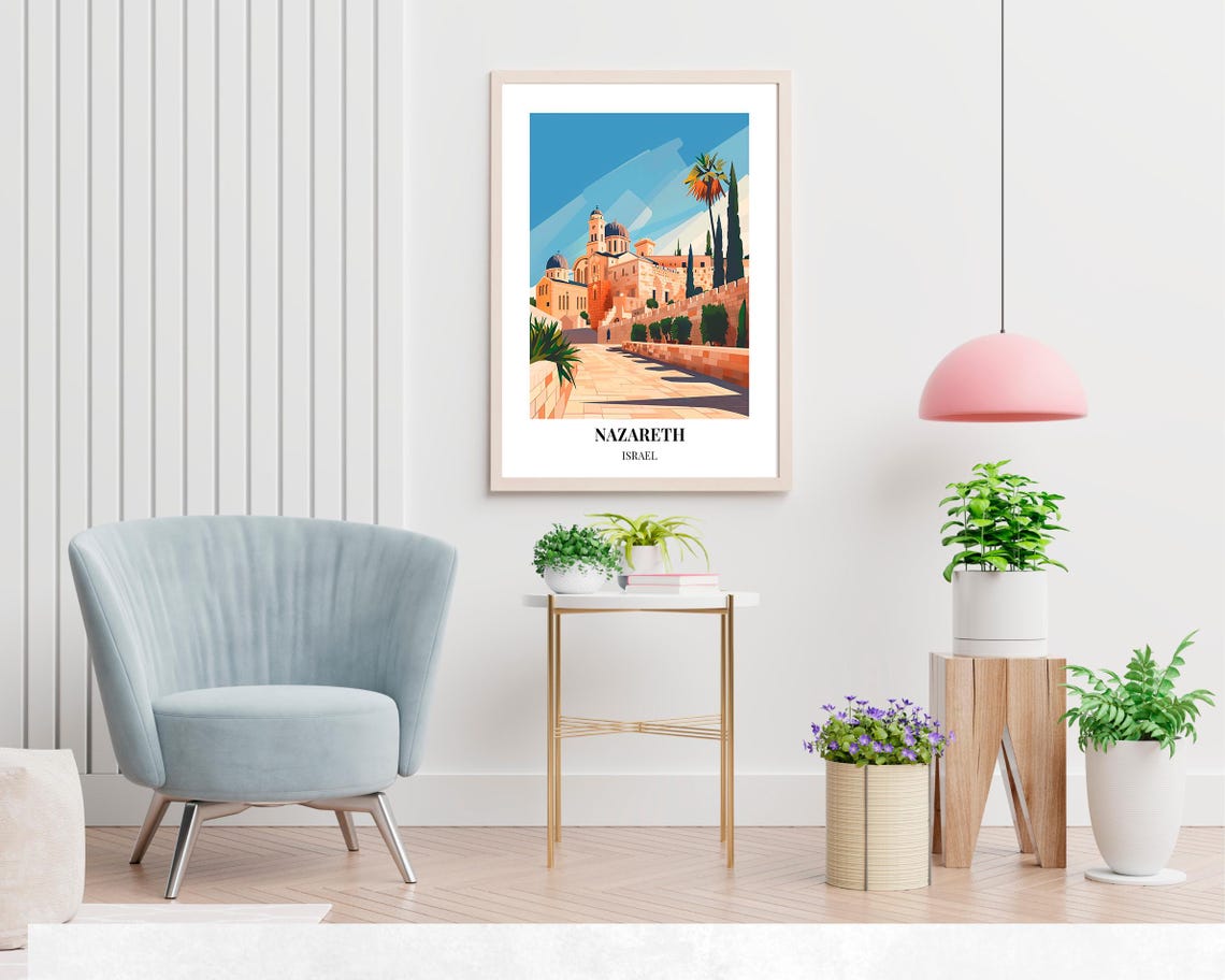 Nazareth Israel Grand Basilica Sunny Stone Plaza View Poster - Image 2
