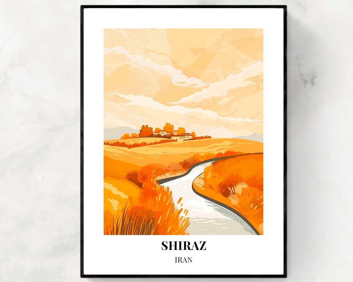 Shiraz Iran Golden Hills Winding Road Farmhouse Countryside Poster