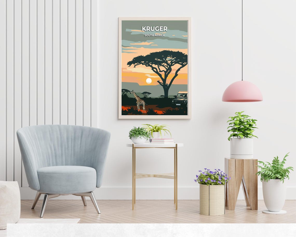 Kruger Safari Sunset With Giraffe South Africa Travel Poster - Image 2