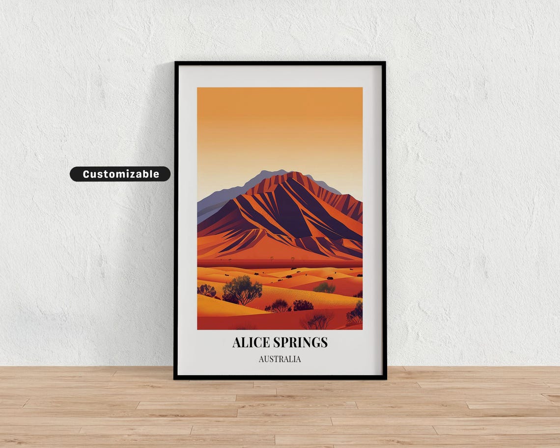 Alice Springs Australia Red Desert Mountain Travel Poster Art