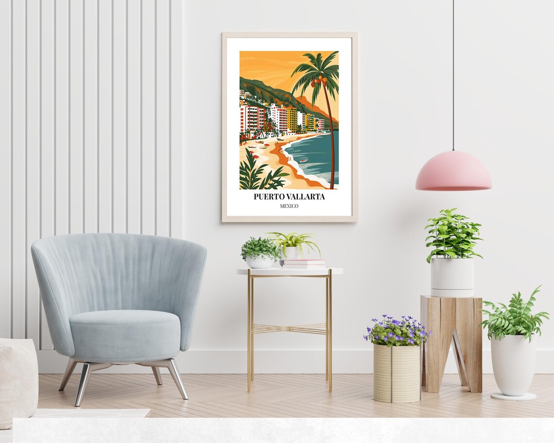 Puerto Vallarta Mexico Sunset Palm Tree Beach Scene Travel Poster - Image 2