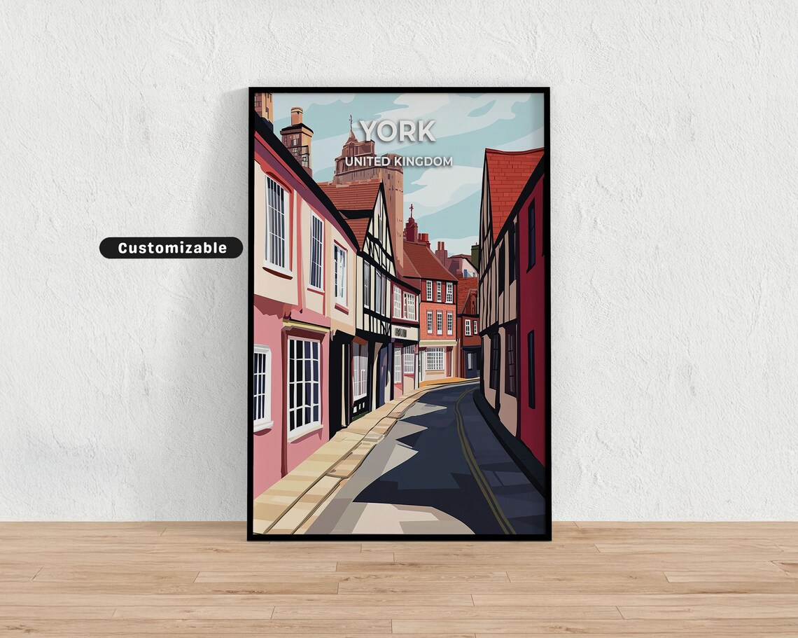 York United Kingdom Historic Street Timbered Houses Travel Poster