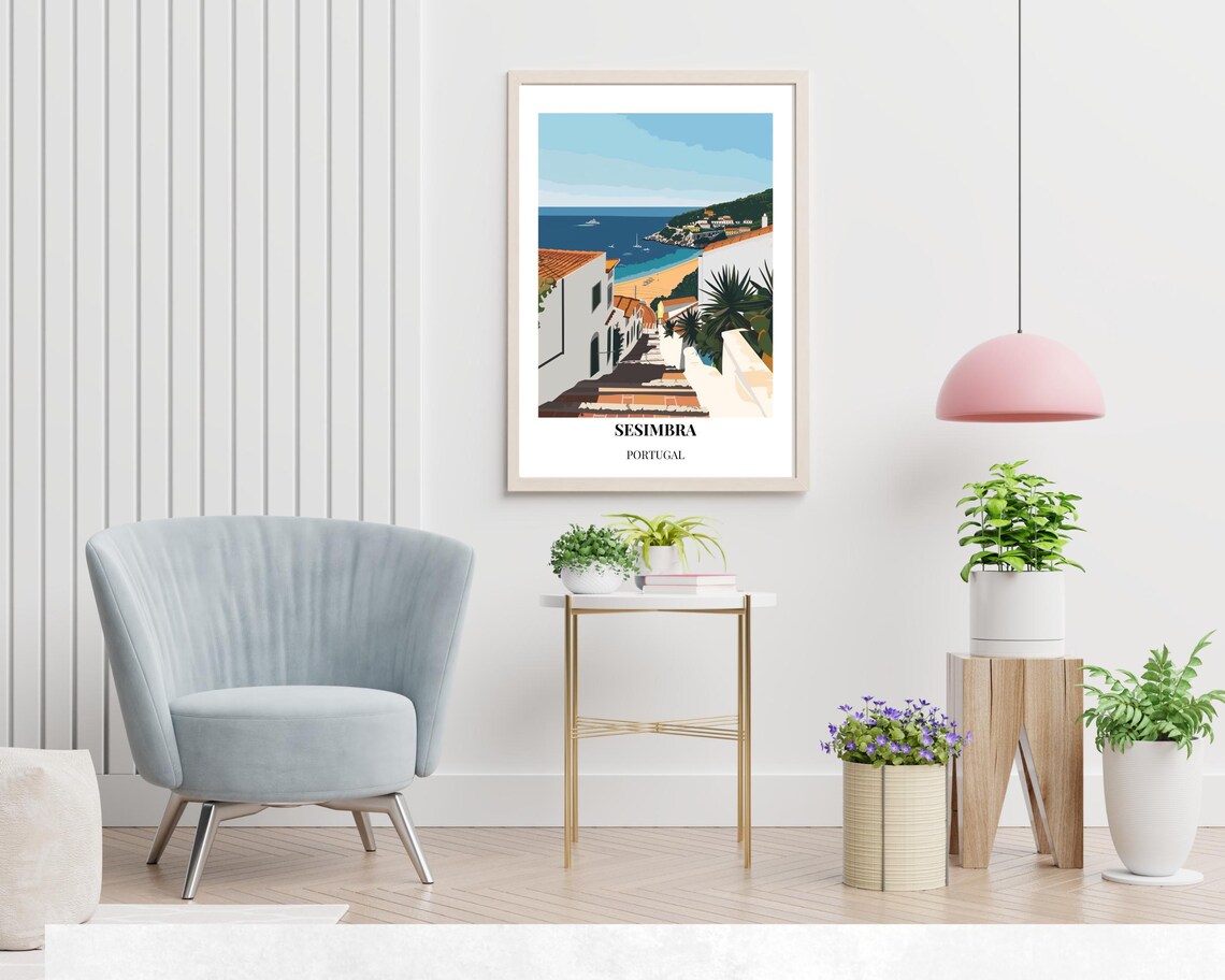 Sesimbra Portugal Beach Bay Steps White Houses Coastal Travel Poster - Image 2