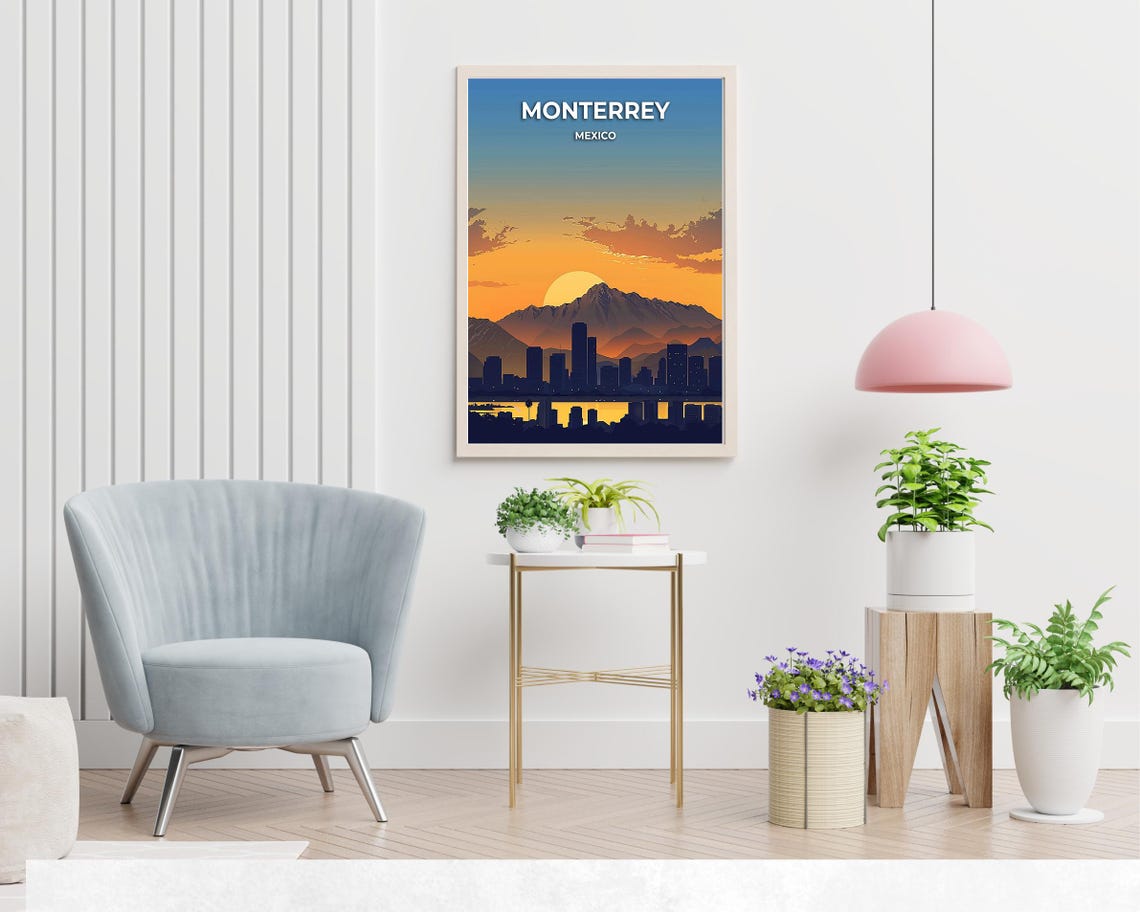 Monterrey Mexico Golden Sunset Silhouette Skyline Mountains Poster - Image 2