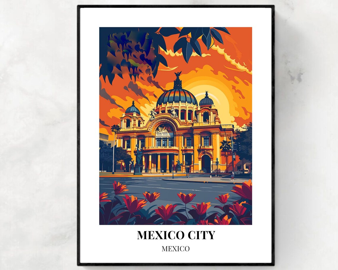 Mexico City Palacio de Bellas Artes Fiery Sunset Bloom Poster