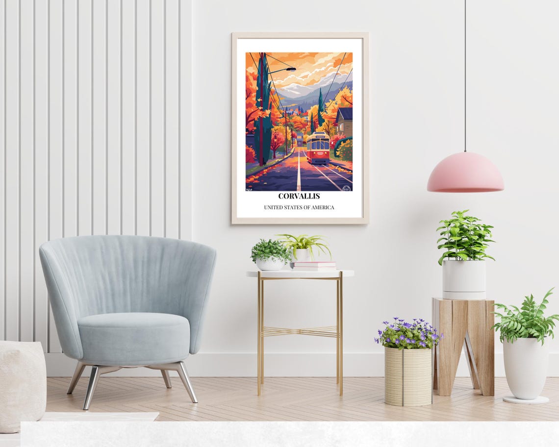 Corvallis Trolley Sunset Autumn Gold Vintage-Style Travel Poster - Image 2
