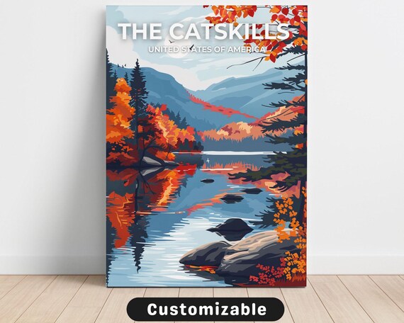 The Catskills New York Autumn Lake Mountains Travel Poster USA