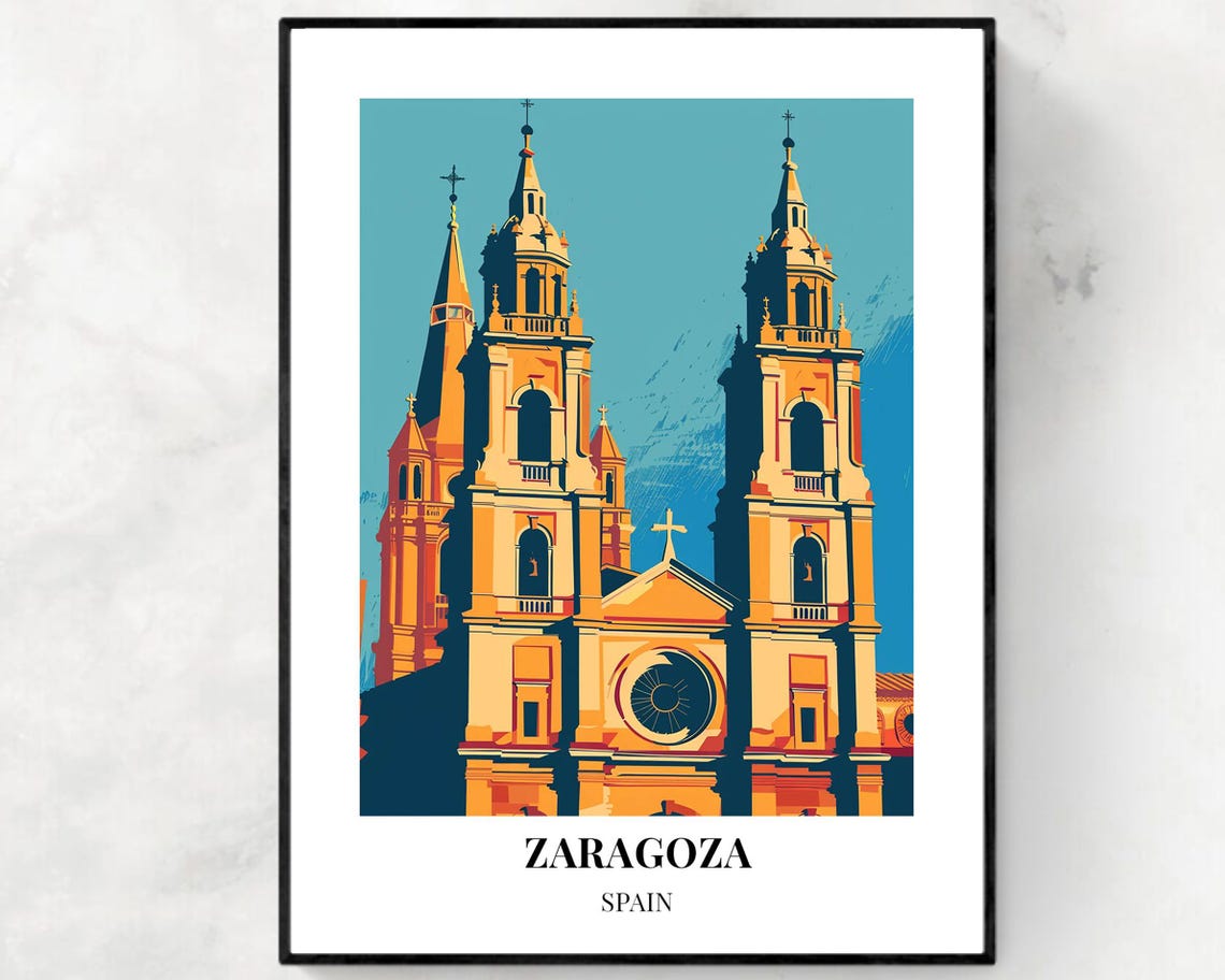 Basilica Of Our Lady Of The Pillar Travel Print Wall Art Zaragoza Spain City Print Basilica Of Our Lady Of The Pillar Travel Gift