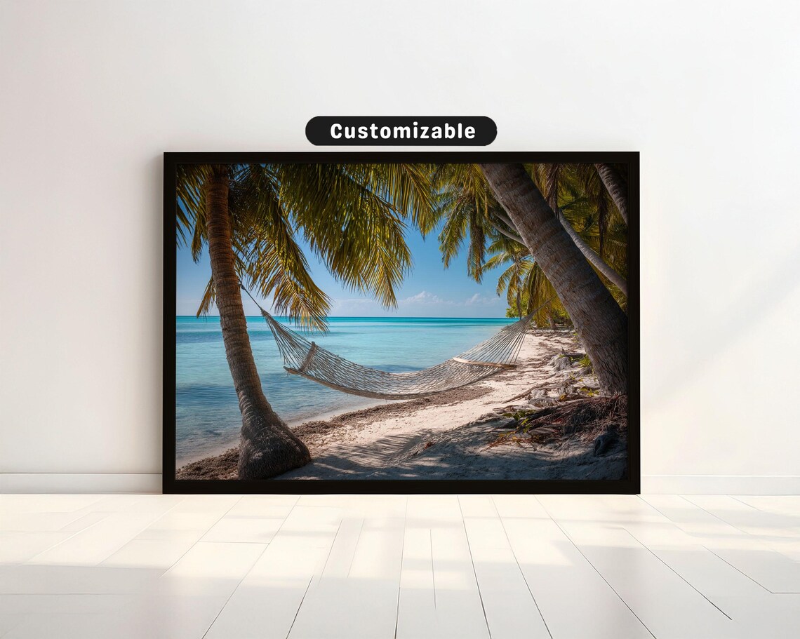 Tropical Hammock Between Coconut Palms On Sandy Beach Island Photo Poster
