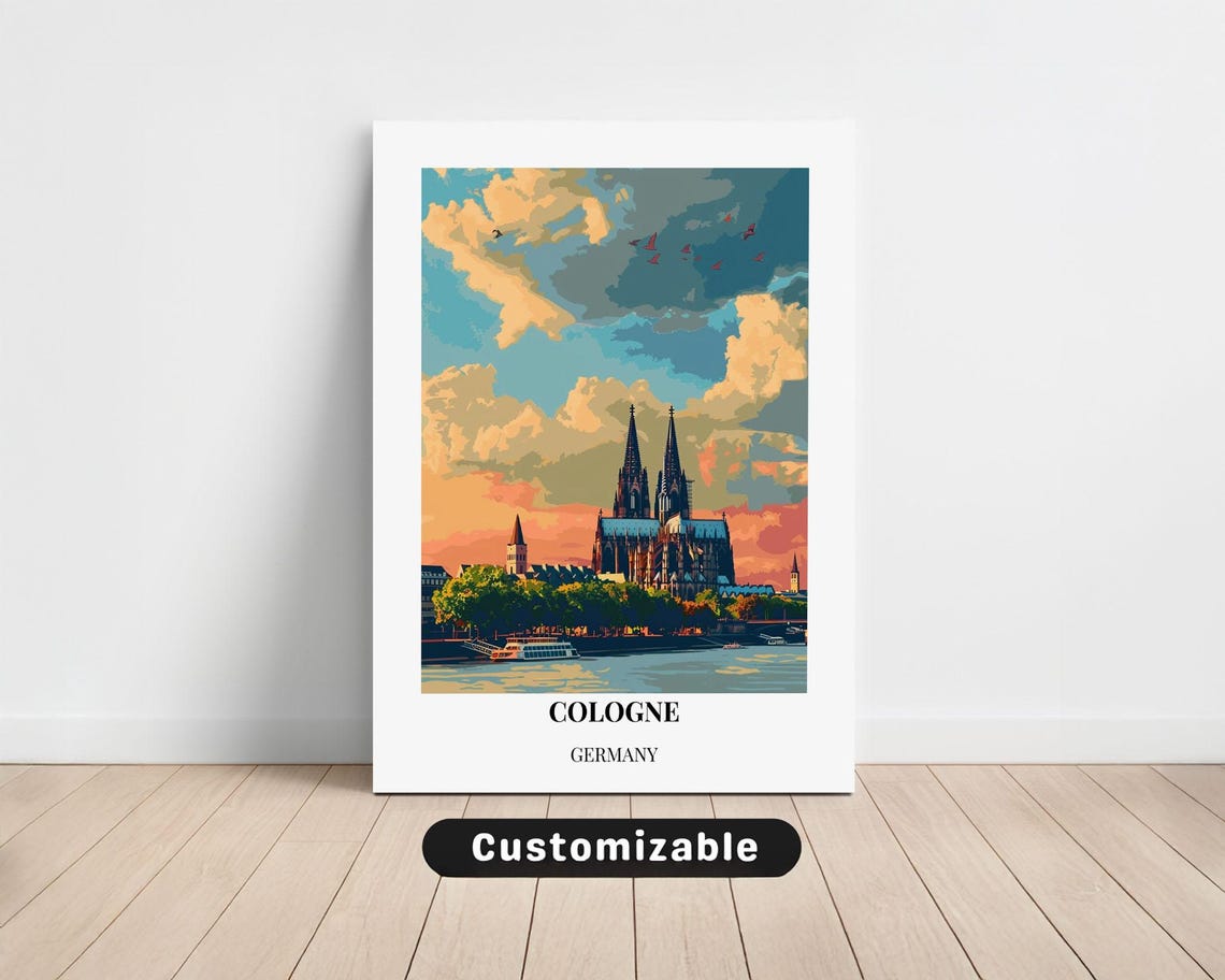 Cologne Germany Cathedral Rhine River Sunset Art Travel Poster