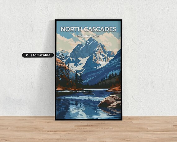 North Cascades National Park Snowy Peak Vintage Mountain Travel Poster