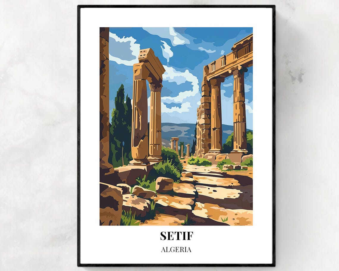 Setif Algeria Djemila Roman Columns Sunlit Ruins Travel Poster