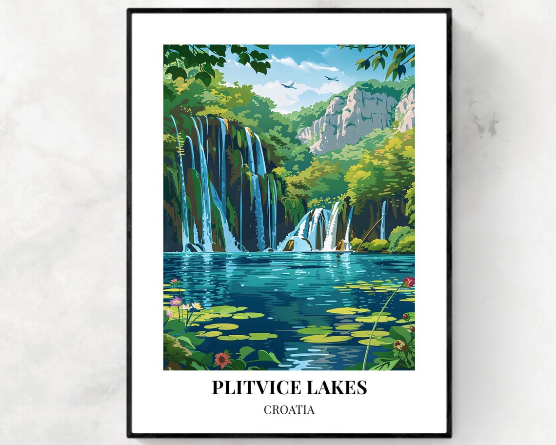 Plitvice Lakes Croatia Cascading Falls Water Lilies Pond Poster
