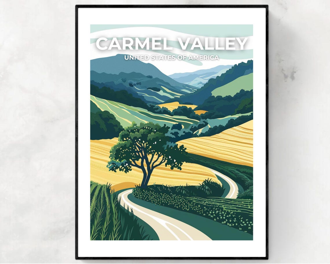 Carmel Valley Golden Hills Lone Oak Tree Travel Poster Sky Title