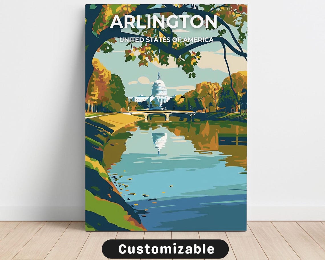 Arlington United States Capitol Travel Poster Retro City Illustration